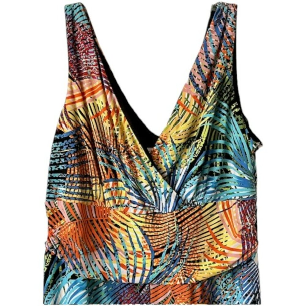 Pappagallo Alex Cross Front Wide Leg Flowy Royal Palm Jumpsuit - Multi - XL - Picture 2 of 13